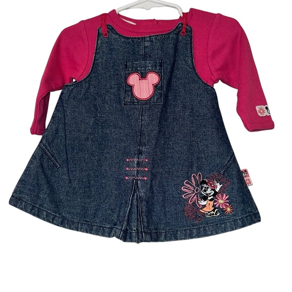 Vtg Disney store Blue Denim Dress with Pink top Minnie Mouse 3-6m NWT - Picture 1 of 4